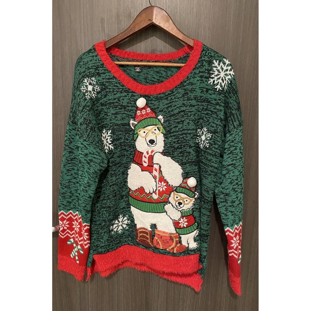 Ugly Christmas Sweater Long Polar Bear United States Sweaters Women's Size XL